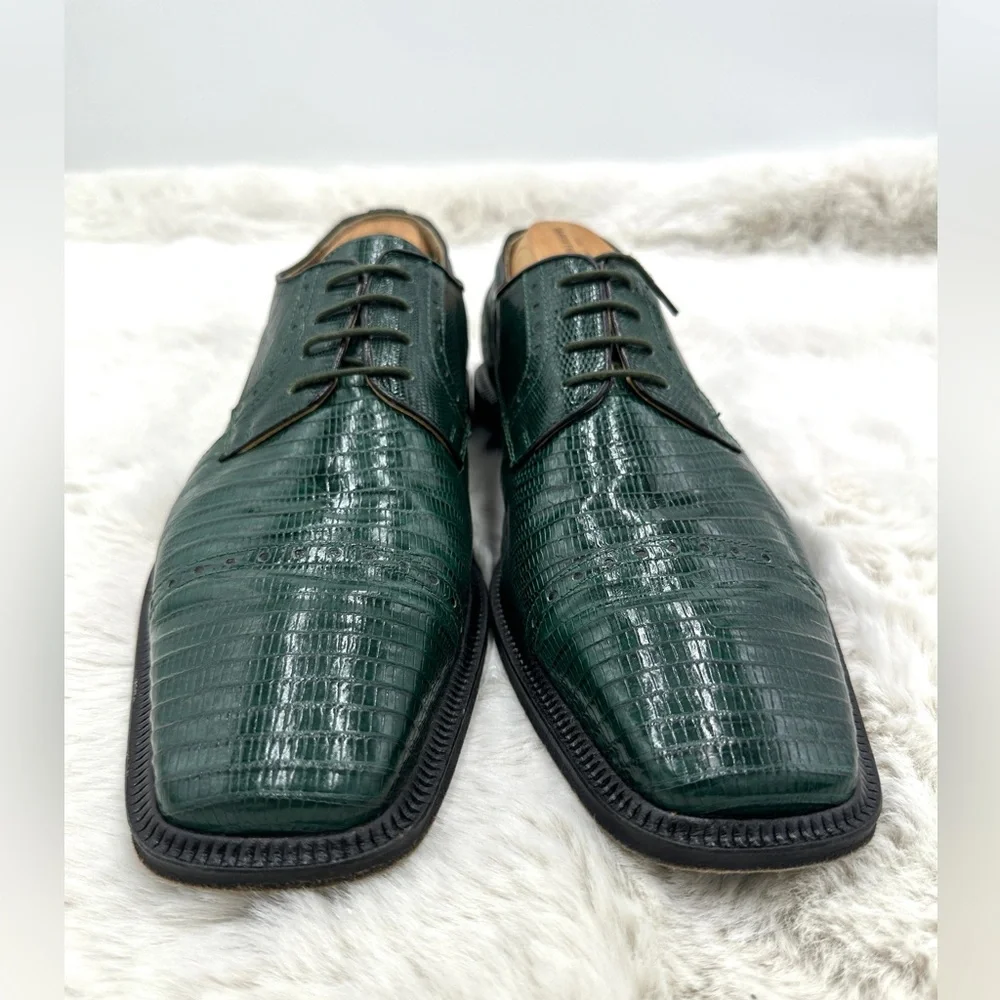 Vintage Exotic Green Teju Lizard David Eden Mens 10 Emerald‎ Dress Shoes Oxfords